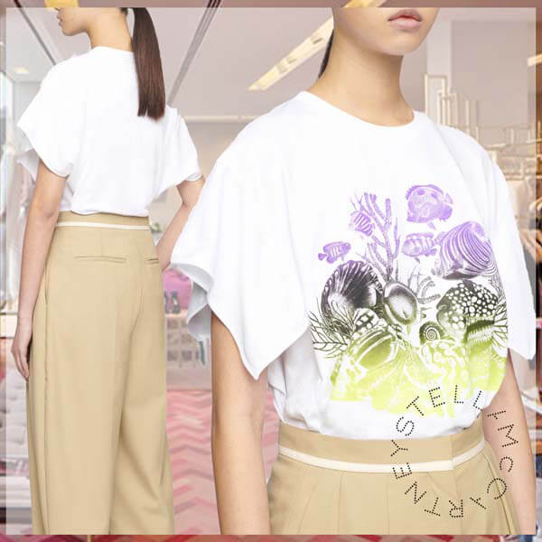 ステラMC◇Tシャツ偽物Sealife Print Cotton T-Shirt 602146SOW719000