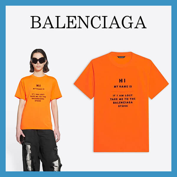 【バレンシアガ】スモールフィット Tシャツコピーオレンジ ロゴ 661705TKVH57513