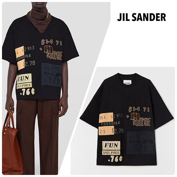 ジルサンダー 偽物 手刺繍のグラフィックパッチ付きコットンTシャツ JSMU707028-MU248708