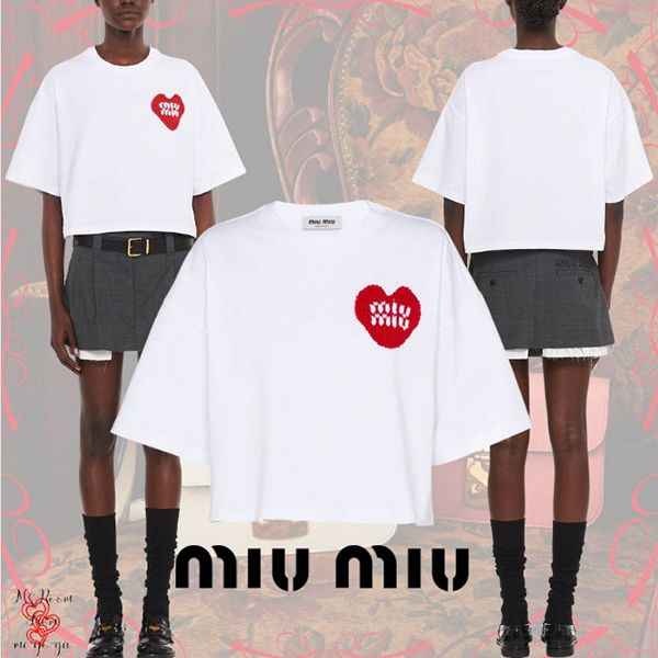 ◆ミュウミュウ クロップドコットンTシャツ コピー MJN385_11AC_F0009