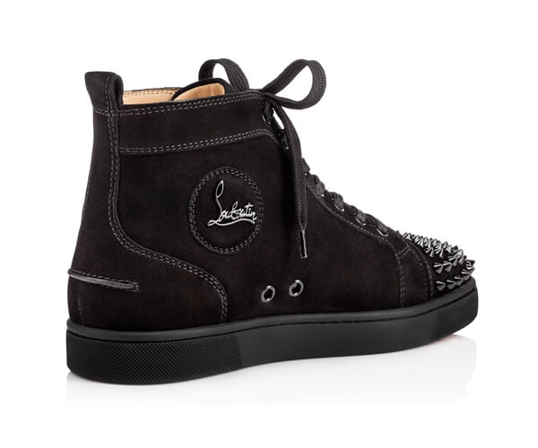 ルブタン 靴 コピー Lou Spikes Flat スニーカー コレクションを黒のスエードで