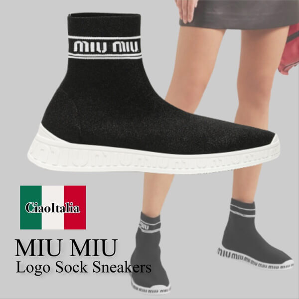 ミュウミュウ スニーカー 偽物 logo sock sneakers コントラストジャカードロゴ